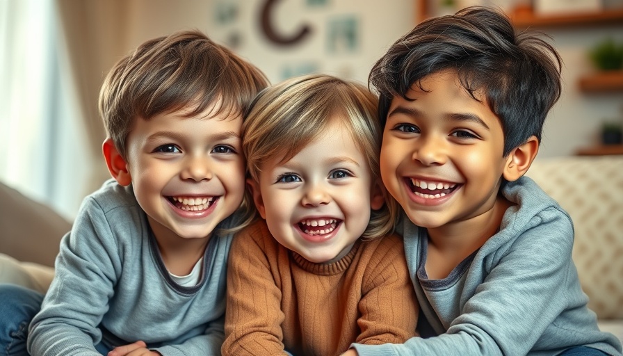 Three smiling children sitting indoors, representing gender differences in autism diagnosis.