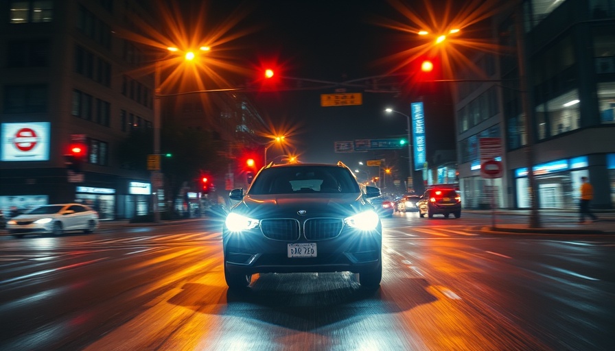 Car with enhanced night vision capability at night intersection.