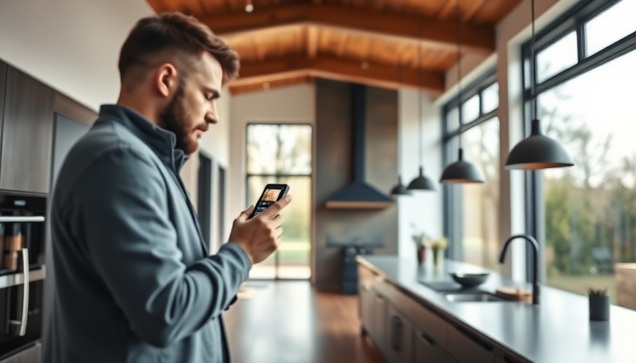 Home automation technology device in a modern kitchen setting.