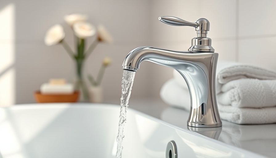 Elegant bathroom faucet with running water and towels.