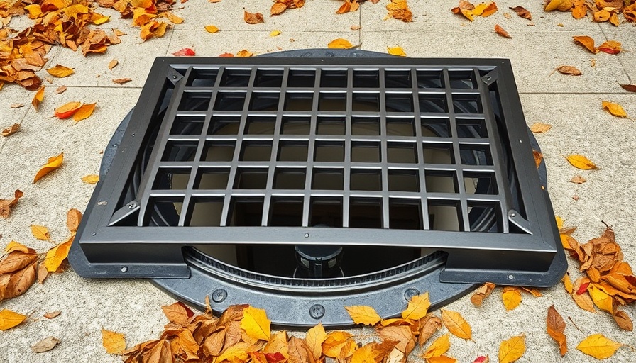 Metal window well cover installation amidst autumn leaves.