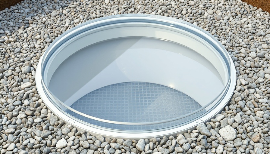 Clear acrylic window well cover with gravel surrounding