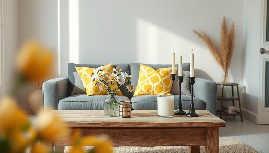 Cozy small living space with yellow accents for effective staging.