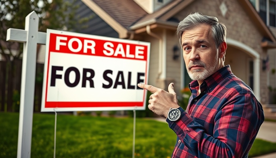 Selling your home without a plan concept with regretful man and sign.