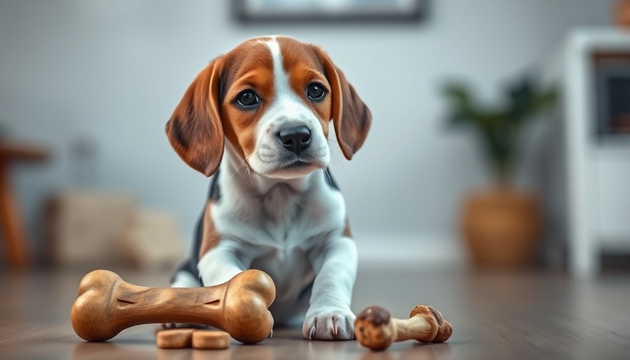Attentive Beagle puppy with training treats and toy indoors.