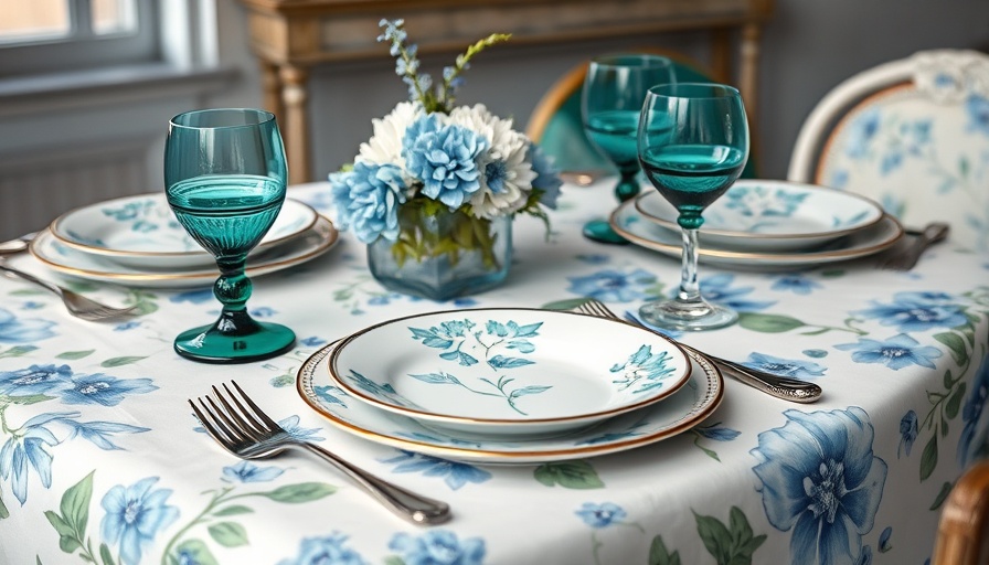 Elegant dining setup with floral plates and glasses, Home Style Tips for Gardens and Interior Design.