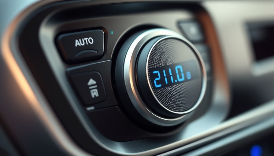 Close-up of modern car climate control set to 21 degrees.