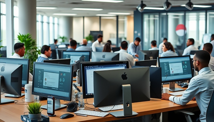 Modern office in Qatar with professionals collaborating on IT sales and marketing projects.