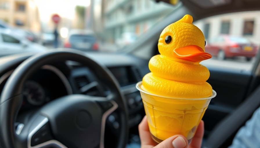 Duck shaped ice cream in Qatar being held in a car.
