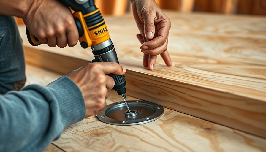 Close-up of building a shower curb with tools on plywood floor.