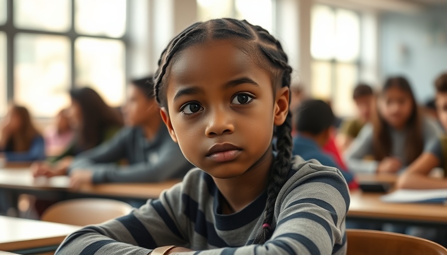 Young girl in classroom looking thoughtful, supporting students with social anxiety.