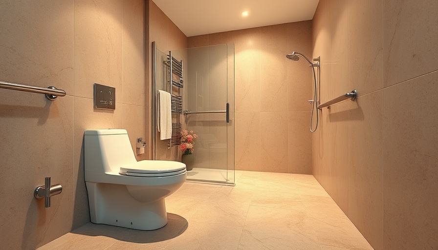 Modern bathroom with epoxy shower floor, bright lighting.