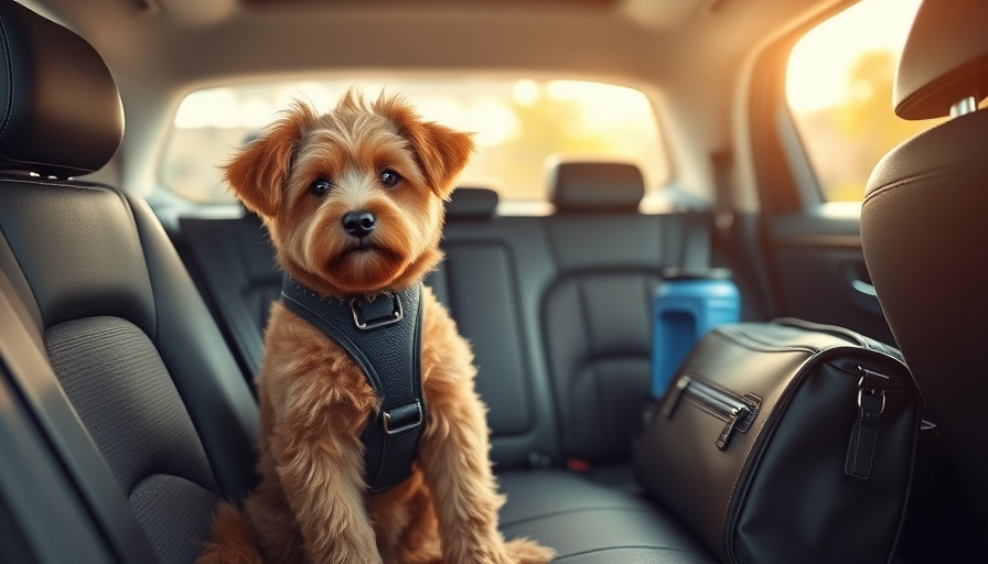 Travel Safely with Your Dog in the Car: Brown dog with travel gear.