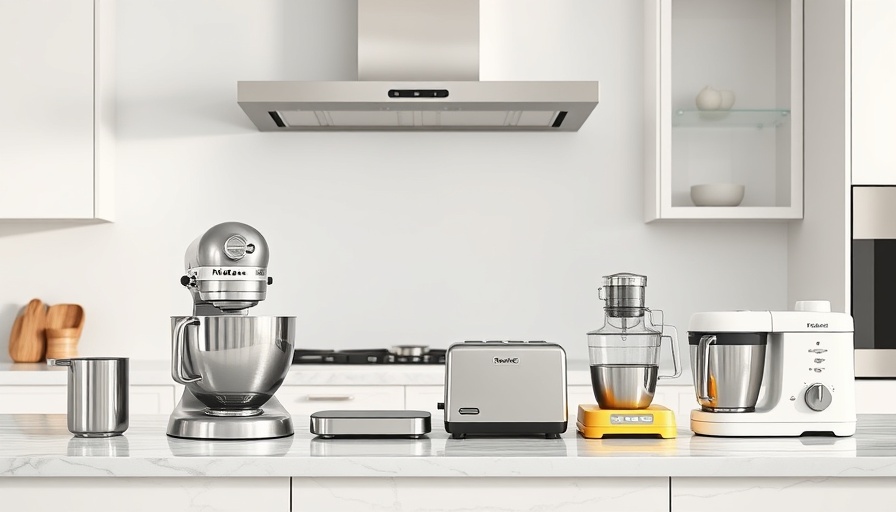Sleek small appliances on marble countertop for kitchen storage ideas.