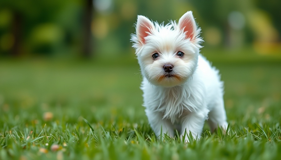 Adorable Westie rescue dog finds joy in a sunny park.