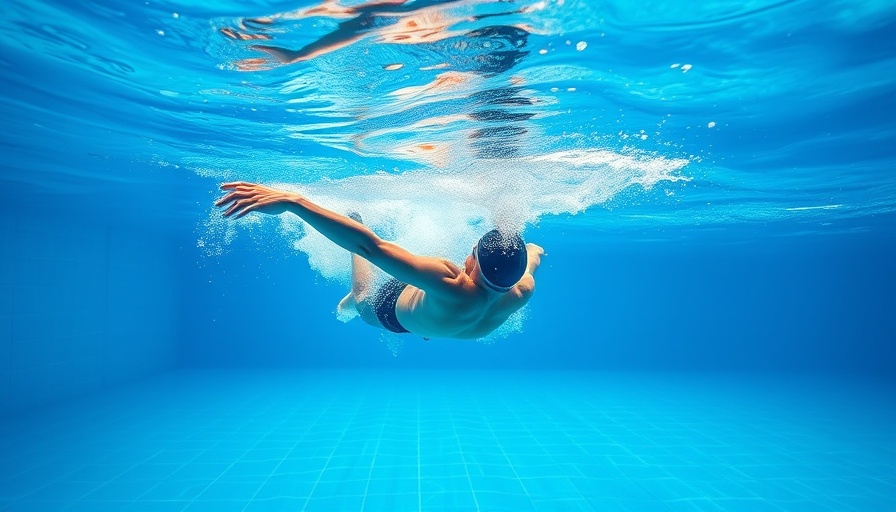 Swimmer practicing catch technique underwater in a pool, clear water view.