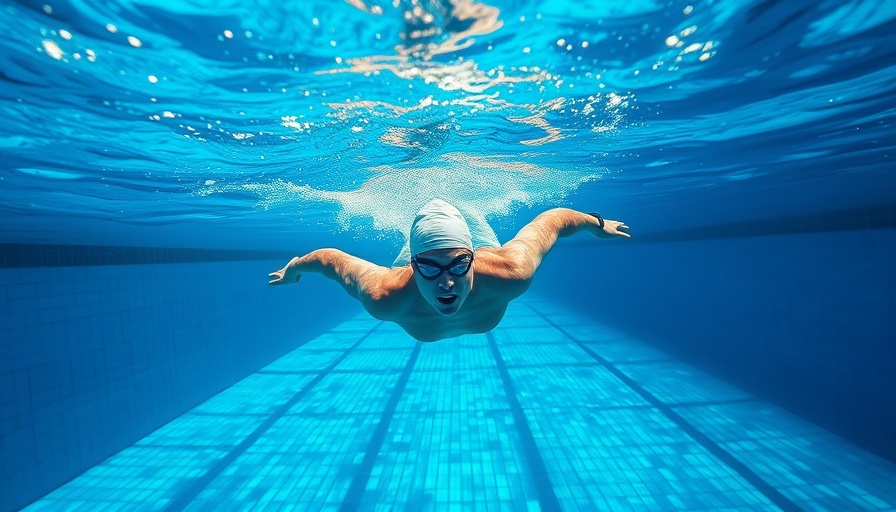 Swimming Evolution 1:15/100m underwater in a vibrant blue pool.