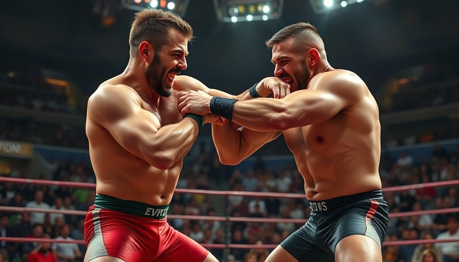 Wrestling throw techniques in an intense match.