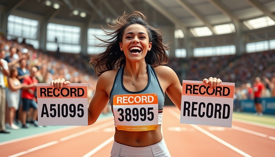 Triumphant athlete at Kipyegon 3000 meter record celebration on track.