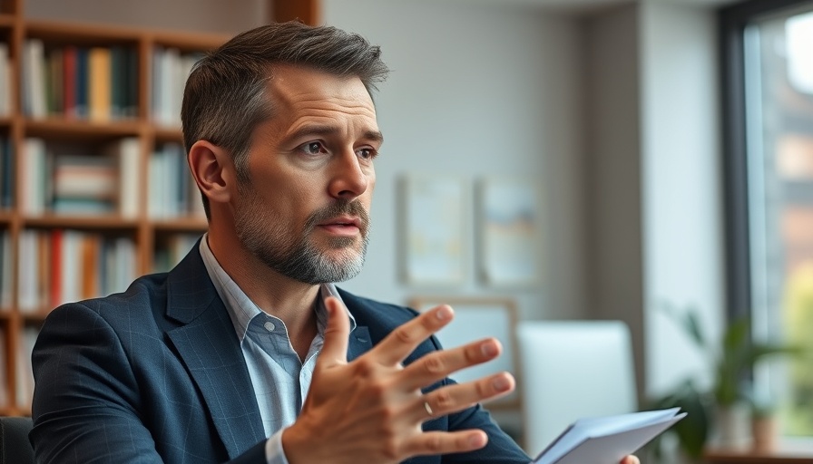 Man explaining strategies with focus on negotiation techniques.