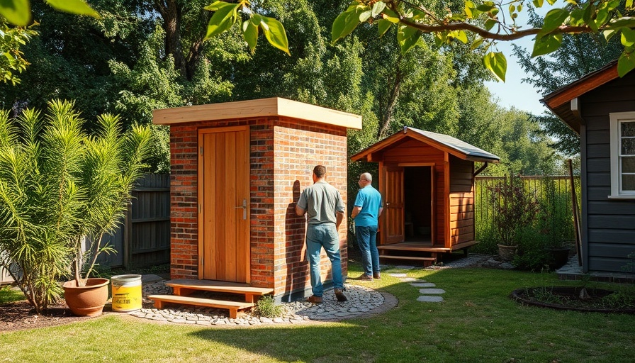 DIY backyard toilet construction in garden setting, showcasing brick and wooden toilet structures.