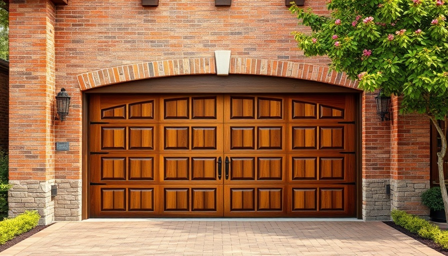 Wooden garage door closed against brick wall, common garage door problems.