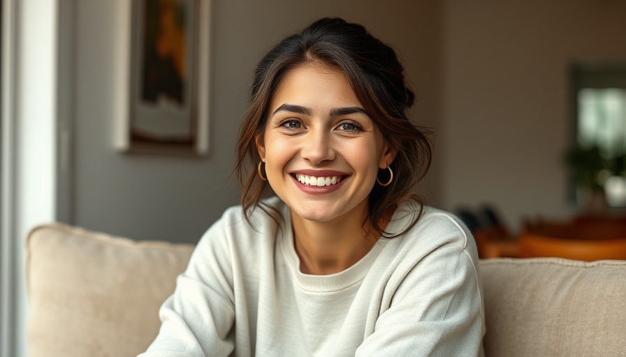 Young woman smiling in a casual indoor setting.