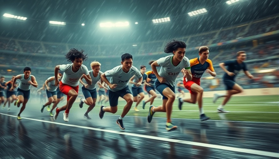 Athletes sprinting at Lausanne Diamond League in rain