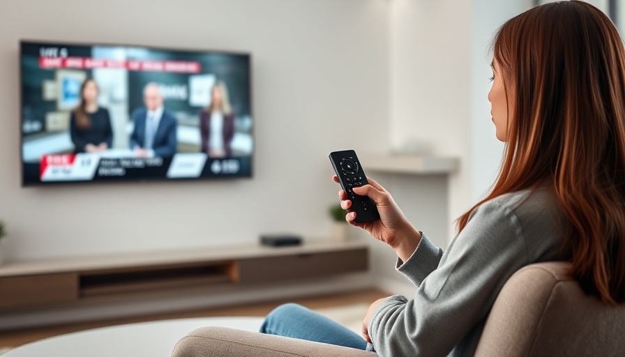 Woman using Stoicism while watching news, enduring the cycle calmly.