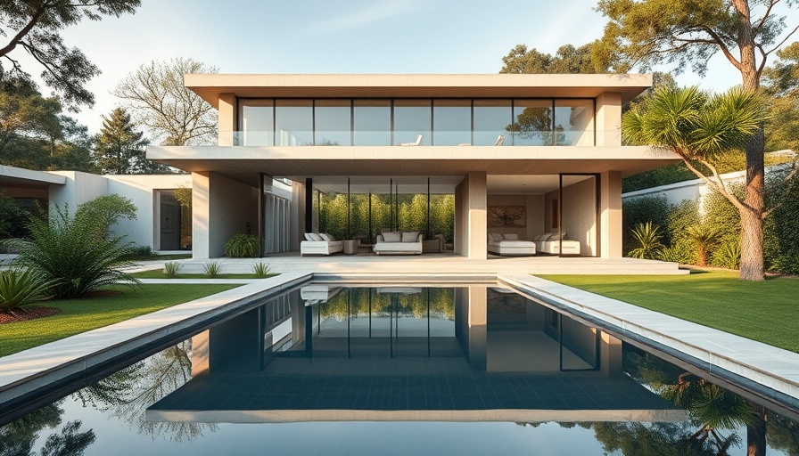 Urban farmhouse design with sleek exterior and lush greenery.