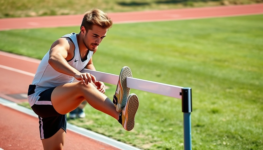 Athlete in hurdle race prep highlighting speed.