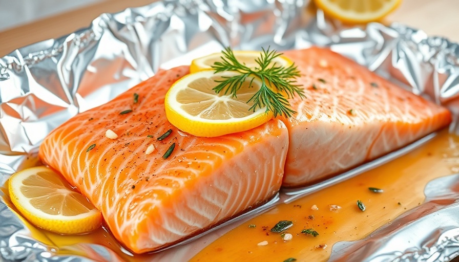 Lemon Dill Salmon Marinade on fresh salmon fillet with garlic and herbs.