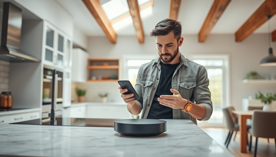 Smart home upgrades kitchen setup, man using phone, automation ideas.