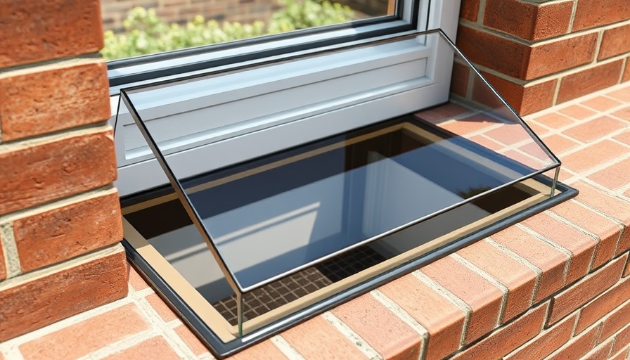Window well cover for flooding prevention on brick wall.