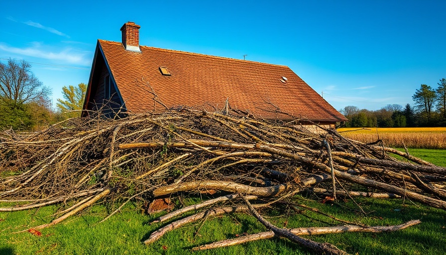 Post hailstorm checklist: storm-damaged house with debris.