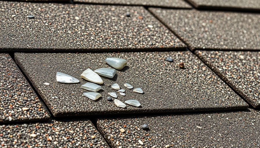 Close-up of hail-damaged roof shingle with granule loss.