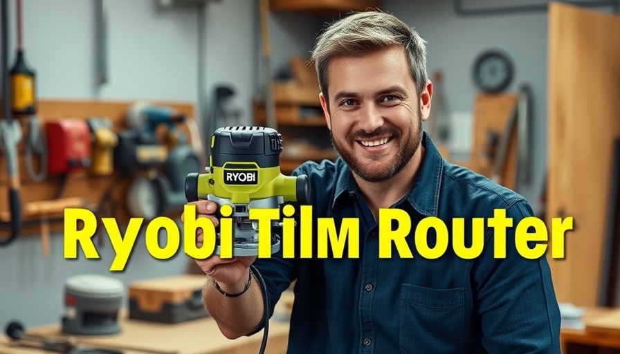 Man with Ryobi trim router in workshop for NC homeowners' budget DIY.