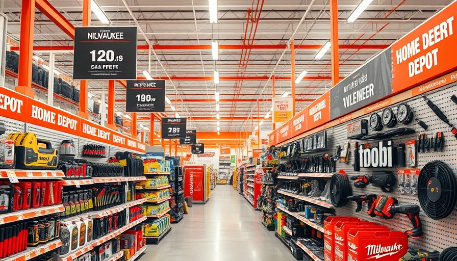 Home Depot aisle with Labor Day tool deals 2025, showcasing tools and discounts.