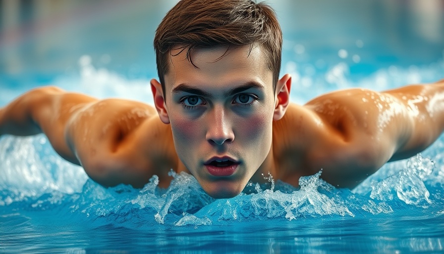 Focused male swimmer in pool to reduce propulsion by 20%.