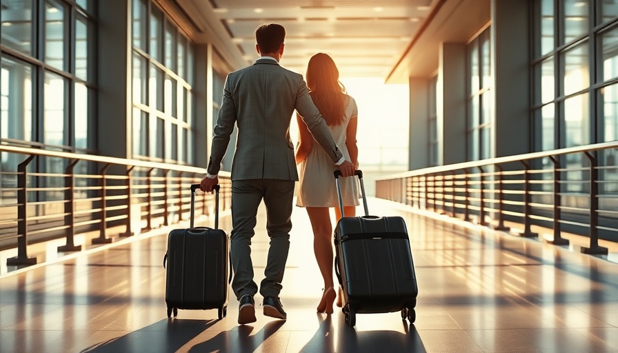 Couple at airport with suitcases, representing Brits living abroad.