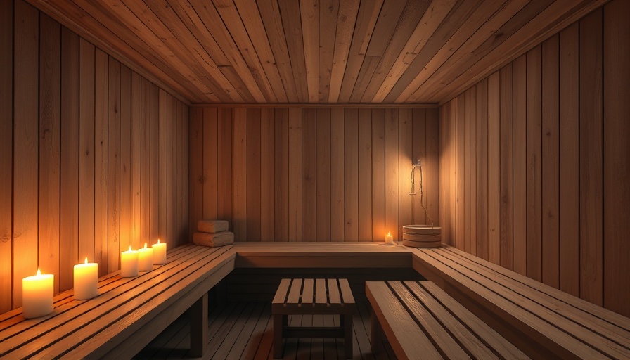 Modern home sauna with wooden fittings and dim candlelight