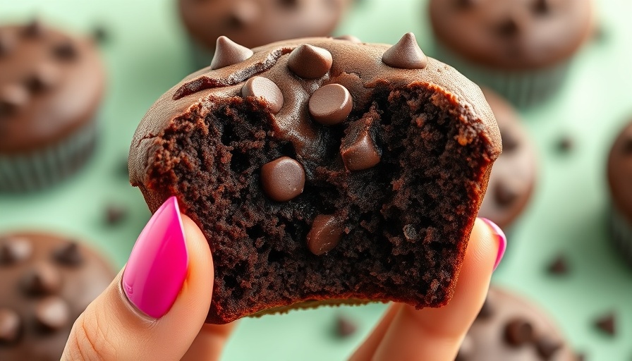 Chocolate Kodiak Protein Muffin with bite, held in hand