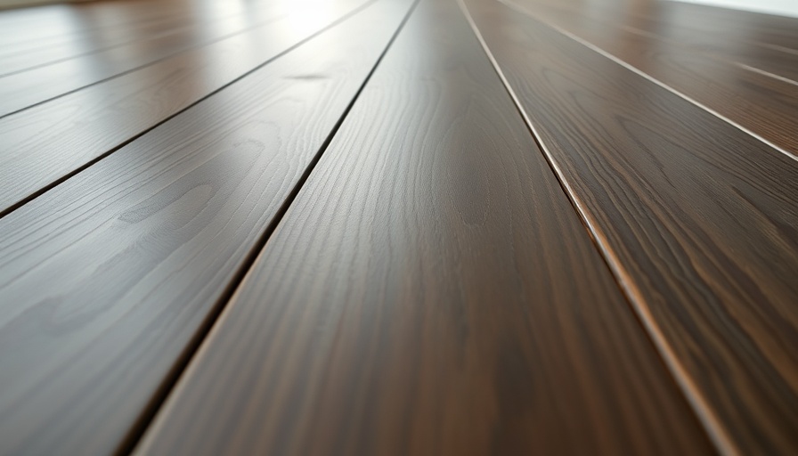 Dark wooden planks being installed, tongue and groove flooring.