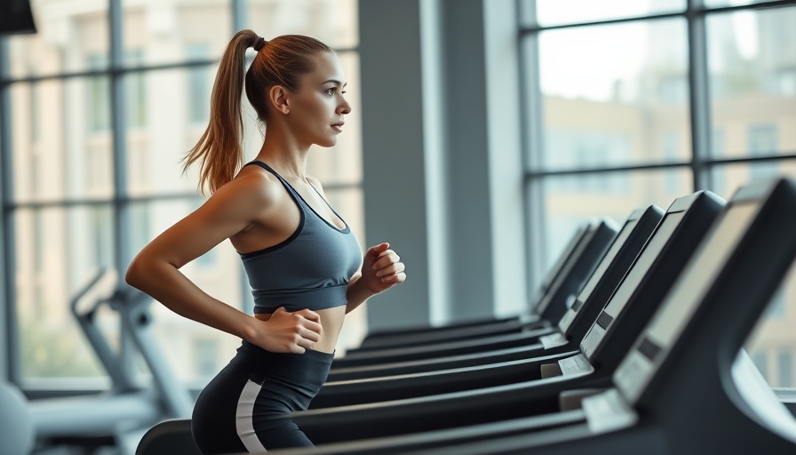 High intensity interval training treadmill workout, young woman running.