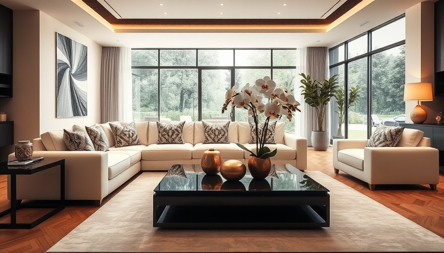 Trending home decor 2025: Elegant living room with modern accents.