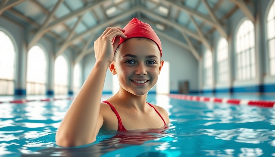 Swimmer adjusting cap during distance training for athletes in pool.