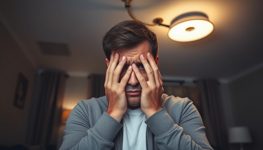 Man alarmed by crack in ceiling, ceiling crack warning signs visible.