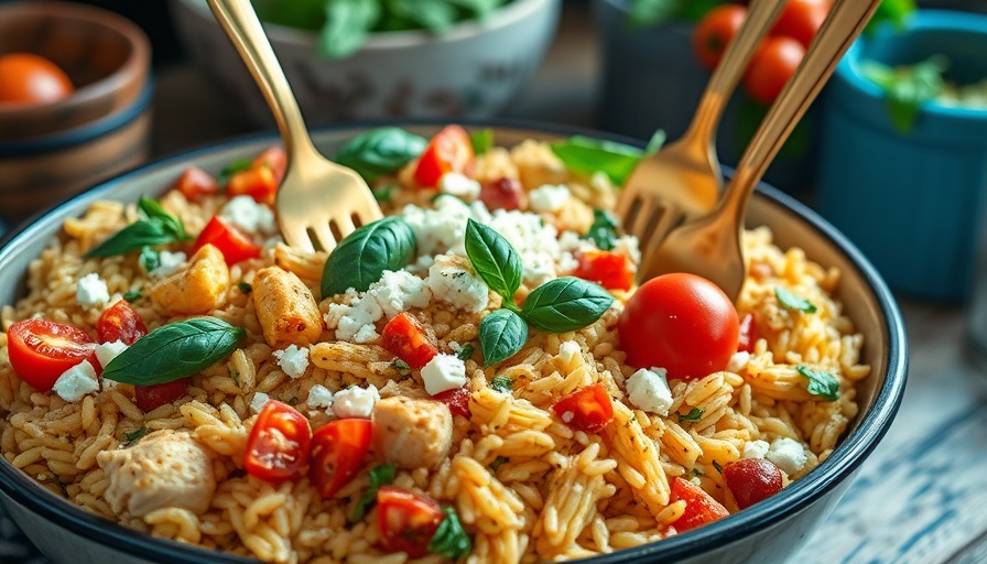Delicious Greek Chicken Orzo Casserole with fresh ingredients.