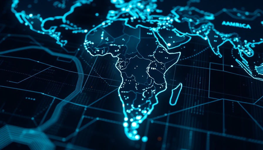 Futuristic map displaying South America with digital highlights, residence permits for retirees concept.