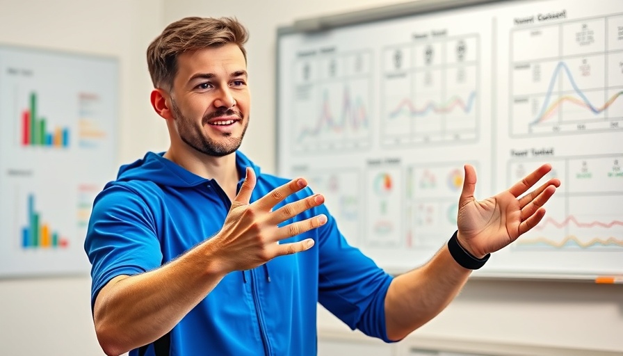 Enthusiastic man explaining sports strategy in front of a whiteboard.